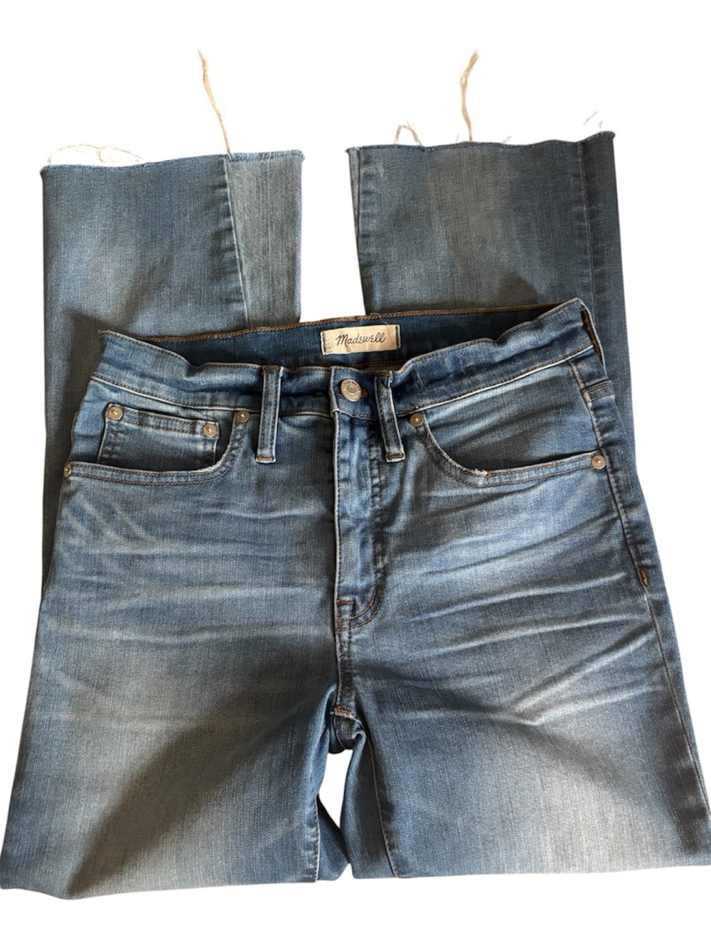 Madewell‎ Cali Demi-Boot Jeans Inset Edition McKinney Wash Raw Hem Size 27 H5903